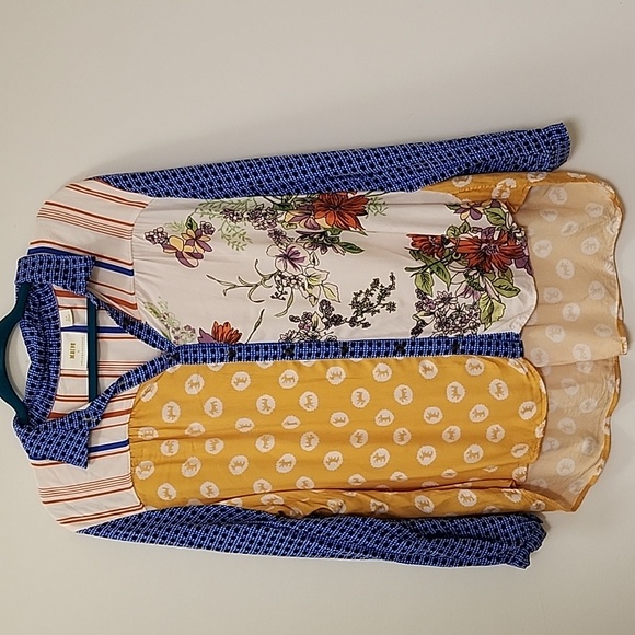Anthropologie Preppy Maeve The Paz Button Down Colorful Patchwork Blouse Sz XLP - Picture 3 of 16